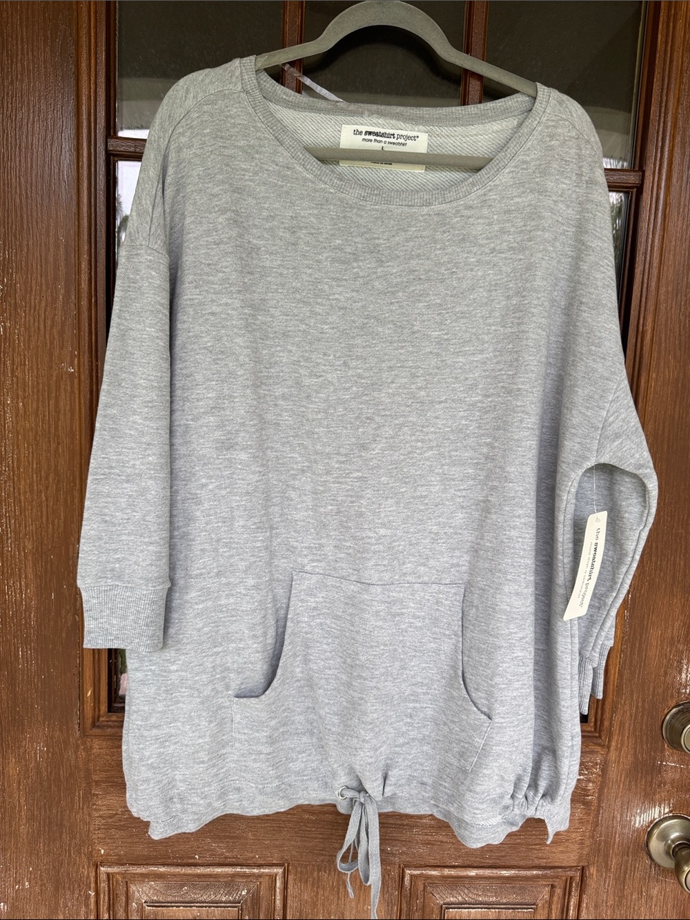Eileen Fisher Light Gray Scoop Neck Drawstring Hem Sweater